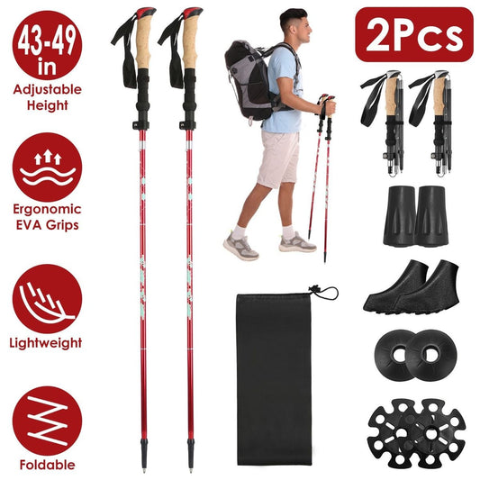 Twin Folding Aluminum Trekking Poles with EVA Grips - Backpacking — hiking poles, angled view