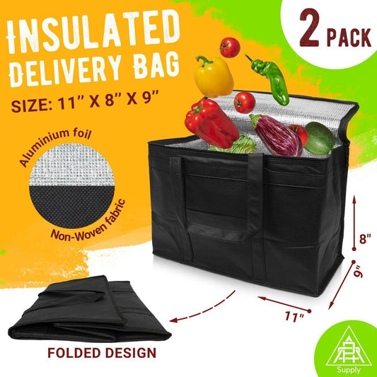 2-Pack Insulated Food Delivery Bags (11 × 8 9 in) - Zippered, Hot/Cold — bags, angled view