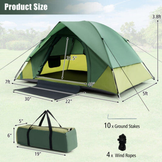 2-Person Camping Tent – Lightweight Shelter with Removable Rainfly & Mesh Ventilation (Green) — ridge tents, lifestyle