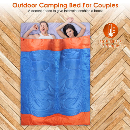 3-Season Double-Layer Sleeping Bag - 2 or 3 Person (Blue) — multi-color, bags, angled view