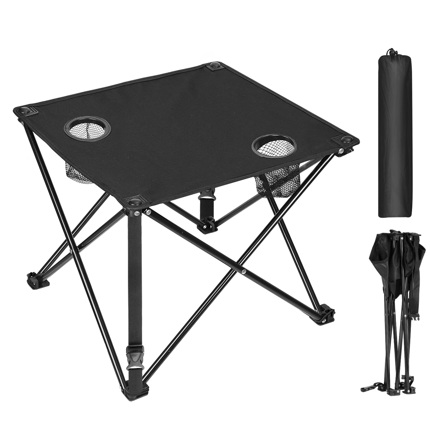 Lake Forest Blue Portable Folding Camping Table with 2 Cup Holders