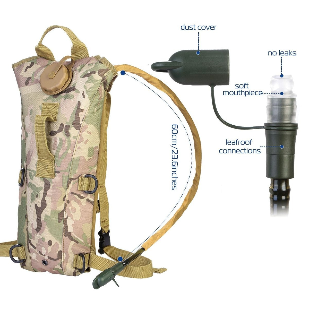 3L Tactical Hydration Pack - 600D Nylon, Bite-Valve Bladder — packs, detail