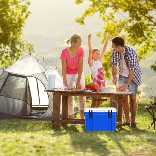 58QT Ice Chest Cooler – Heavy-Duty Camp with 4-Day Retention (Blue/White) — coolers, angled view