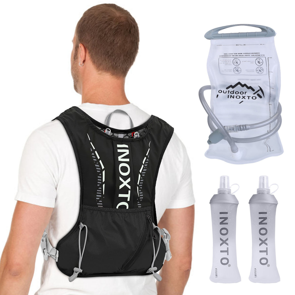Black Running Hydration Vest with 1.5L & 450mL Water Bladders