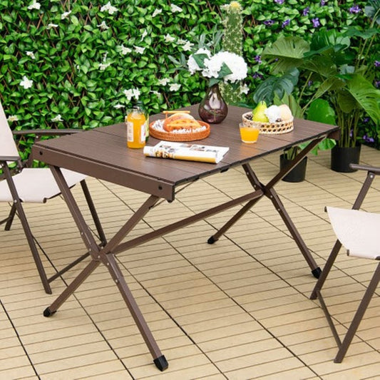 Folding Aluminum Camp Table - Roll-Top, 43" × 28" (Carry Bag) — furniture, top view, top view