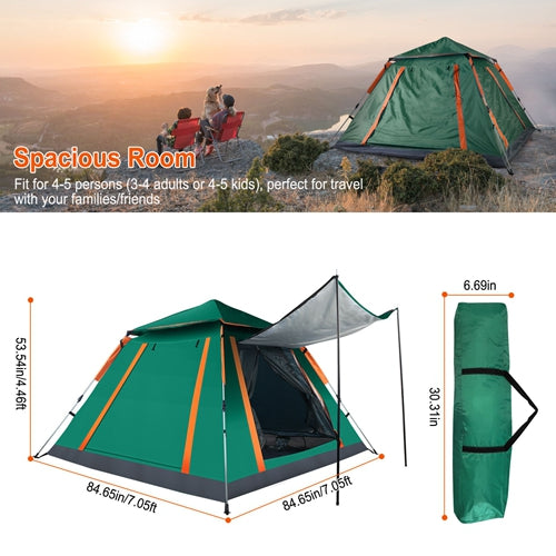 Green 4–5 Person Camping Tent with Front Shade Canopy