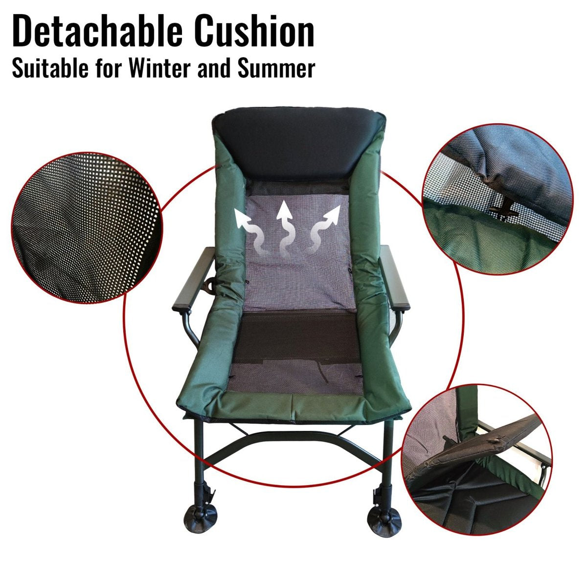 Adjustable Reclining Camping Chair – Foldable with Cushion, 330LBS Capacity (Black/Green) — folding chairs, view 8