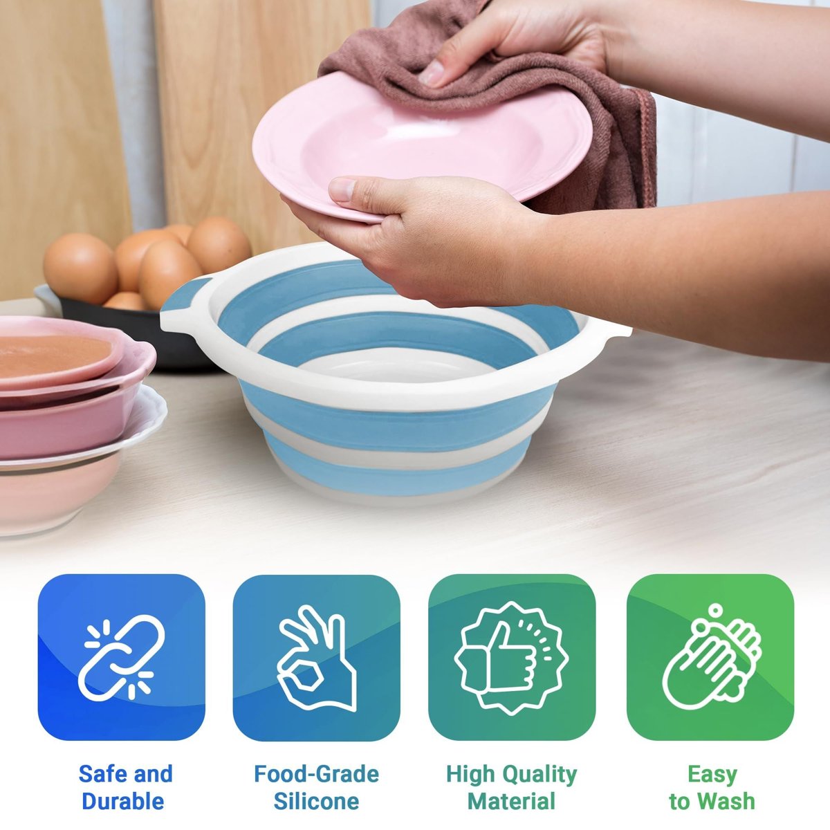 Collapsible Dish Tub Basin (10L, Blue) - Folding Silicone Portable Sink — kitchen & utility sinks, lifestyle