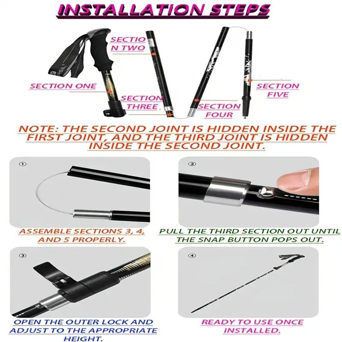 5-Section Collapsible Hiking Poles – Adjustable Lightweight Trekking —, view 22