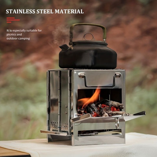 Portable Foldable Wood-Burning Stove - Compact & Lightweight for Camping Backpacking — cookware dinnerware, angled view
