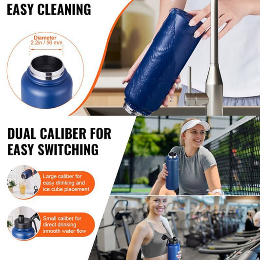 Insulated Stainless Steel Wide-Mouth Water Bottle — bottles, angled view