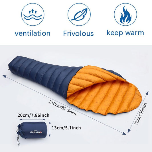 Kamperbox Ultralight Down Sleeping Bag - Compact & Warm for Camping Backpacking — bags, angled view