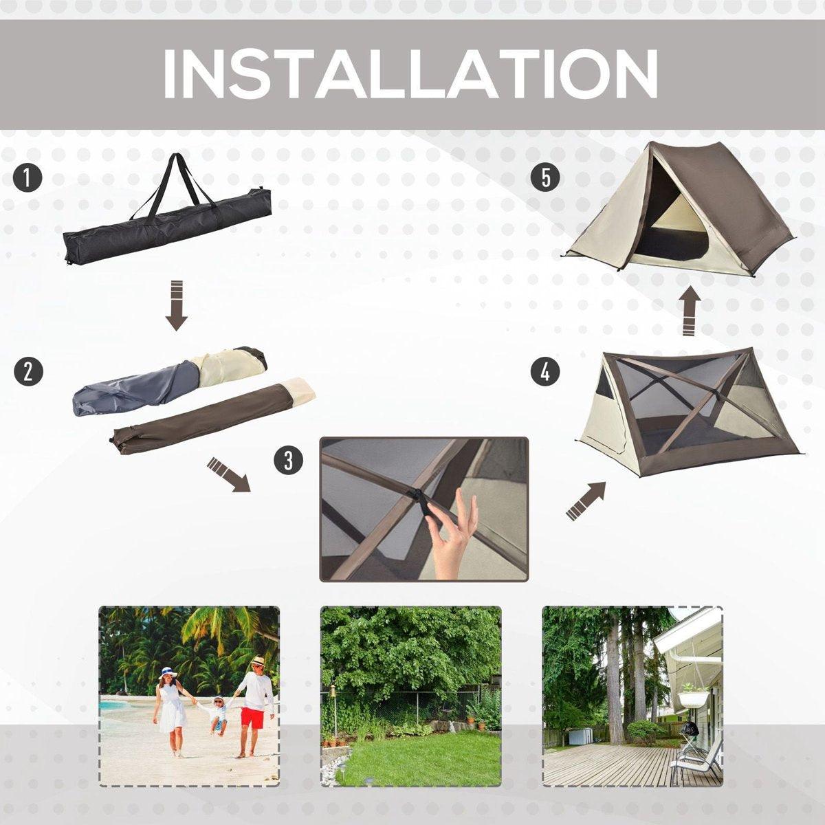Outsunny 2-3 Person Instant Pop-Up Tent - 3000 mm, Mesh Walls, Rainfly — tents, detail