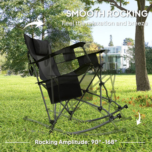 Outsunny Rocking Camping Chair - Cooler & Cup Holder, Folding (265 lb) — chairs, angled view