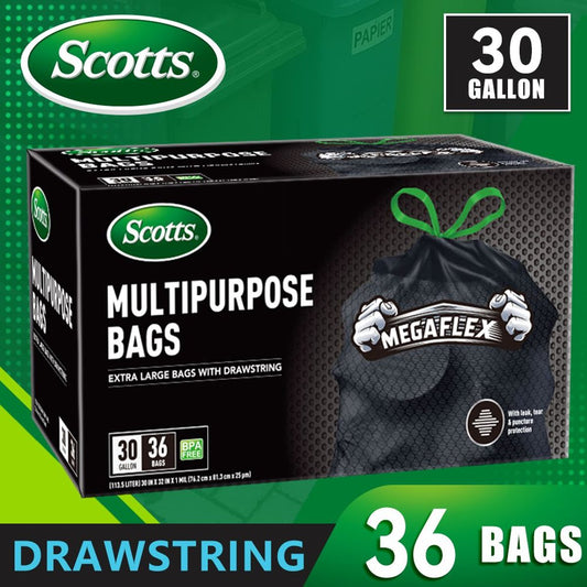 Scotts 30-Gallon Drawstring Garbage Bags - 36-Count, Non-Rip, Leak-Resistant — bags, angled view
