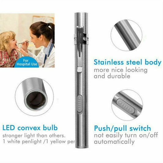 USB Rechargeable Stainless Steel Pen Flashlight (5 in) — flashlights, angled view