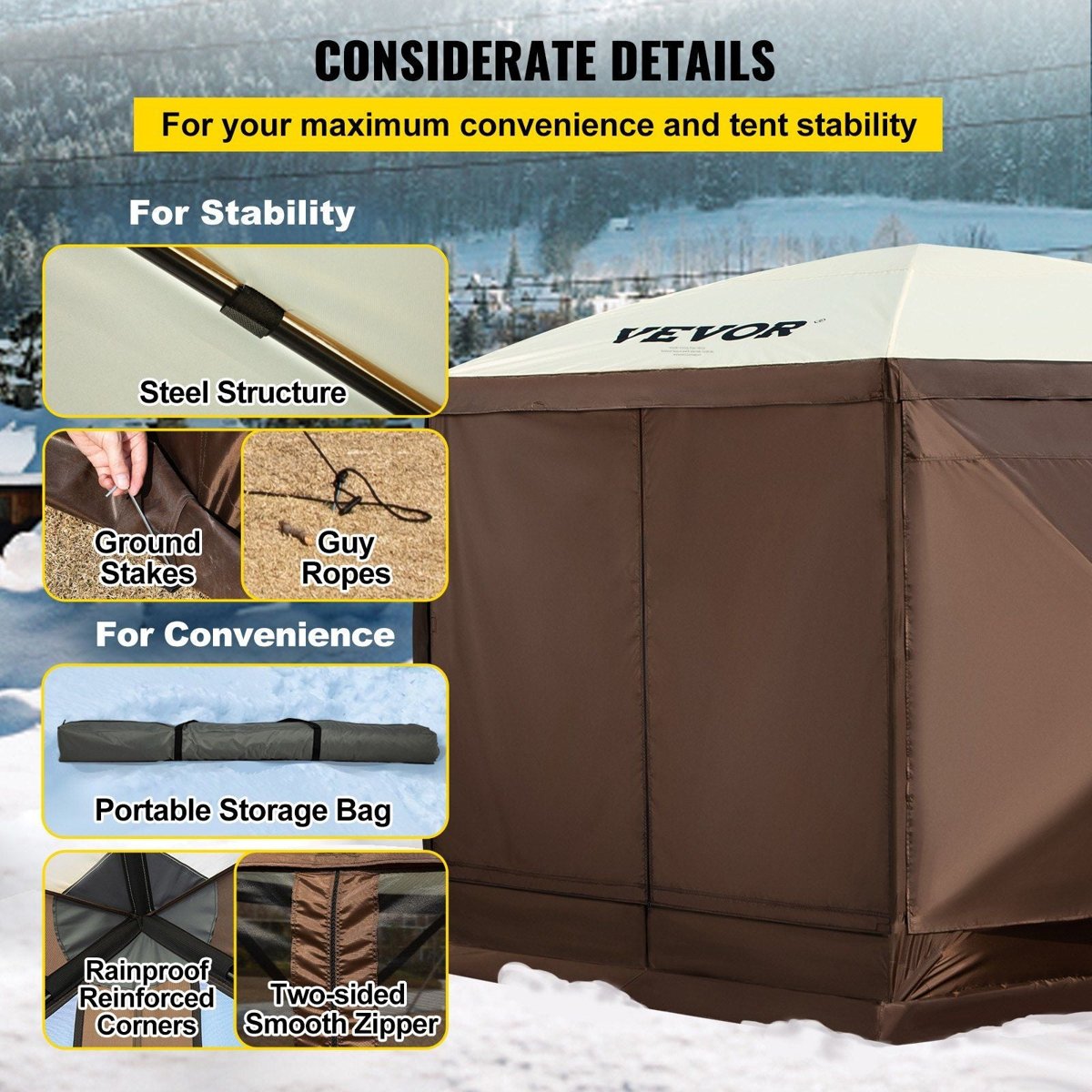 VEVOR 12'×12' Camping Gazebo Screen Tent - 6-Sided Pop-Up Shelter — gazebos