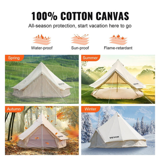 VEVOR 3m Cotton Canvas Bell Tent - 5" Stove Jack, Zip-Away Floor (3-5P) — tents, angled view