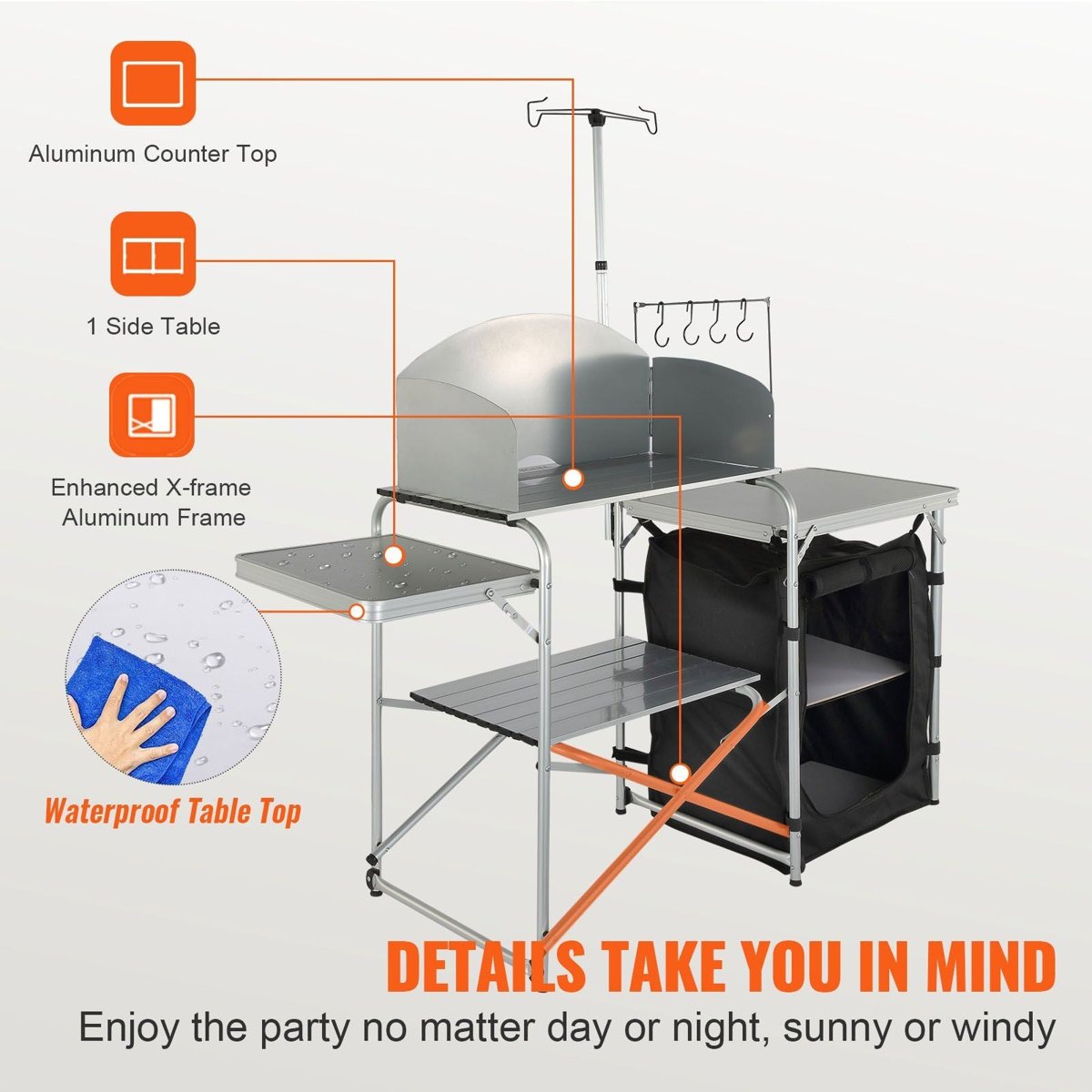VEVOR Folding Camp Kitchen Station - Portable Cooking Table with Windscreen & Storage — furniture, lifestyle