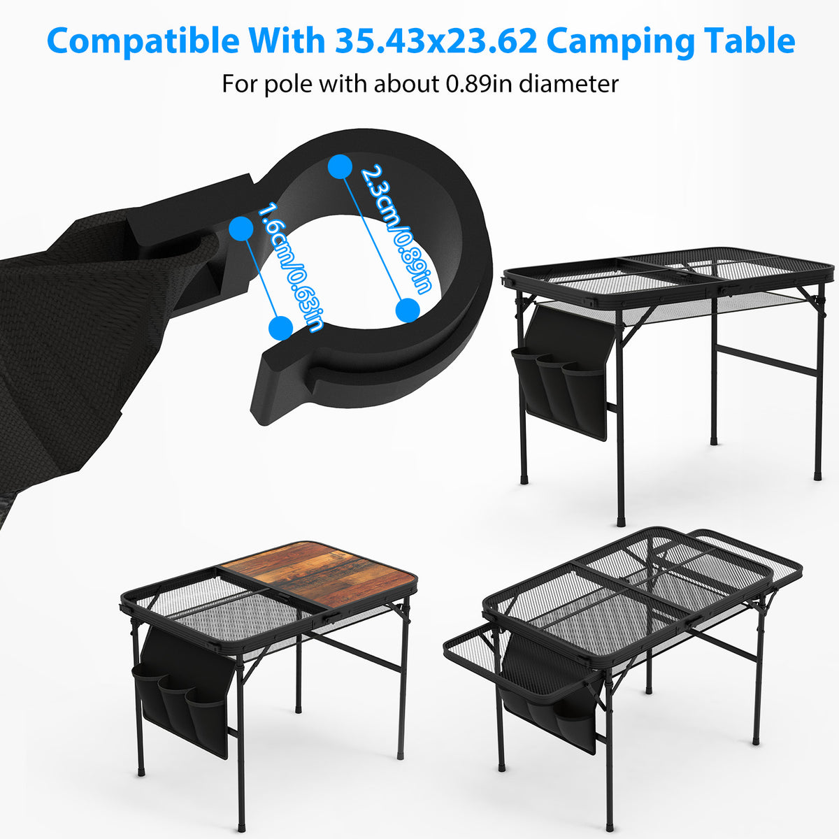 Hanging Camping Table Storage Net with 3 Side Pockets