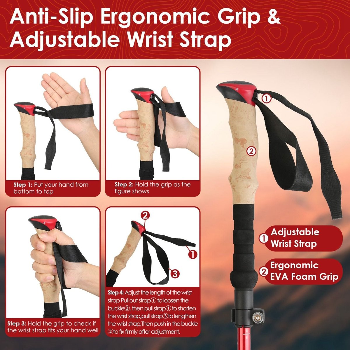 Twin Folding Aluminum Trekking Poles with EVA Grips - Backpacking — hiking poles, lifestyle