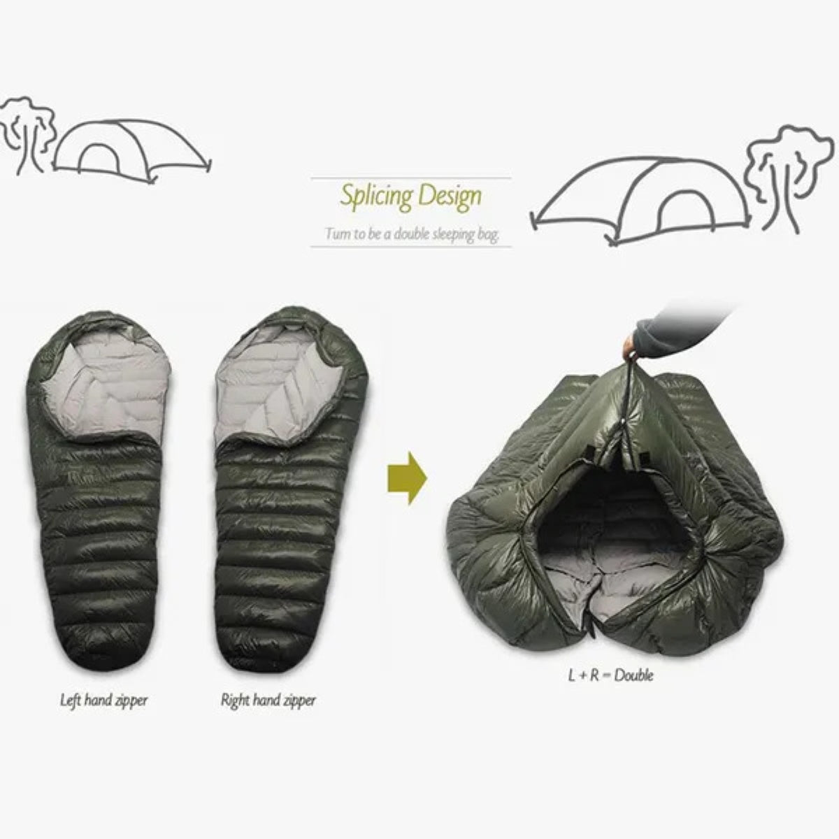 Kamperbox Waterproof Down Sleeping Bag - Warm Winter Outdoor Camping Gear — bags, back view