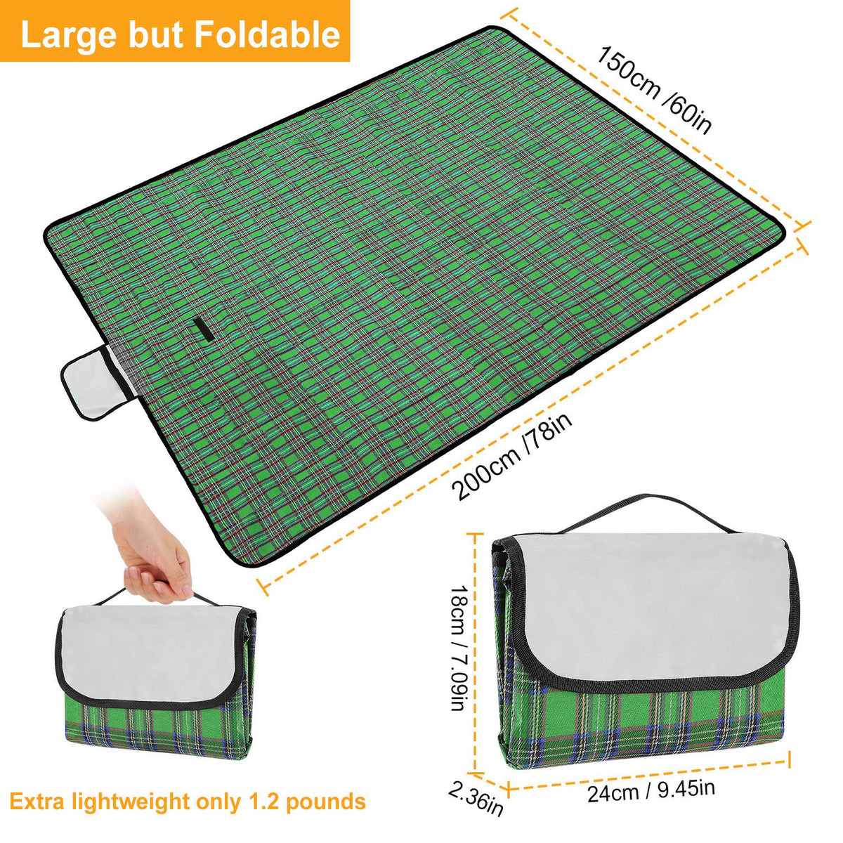 Green Plaid 60" × 78" Waterproof Picnic Blanket