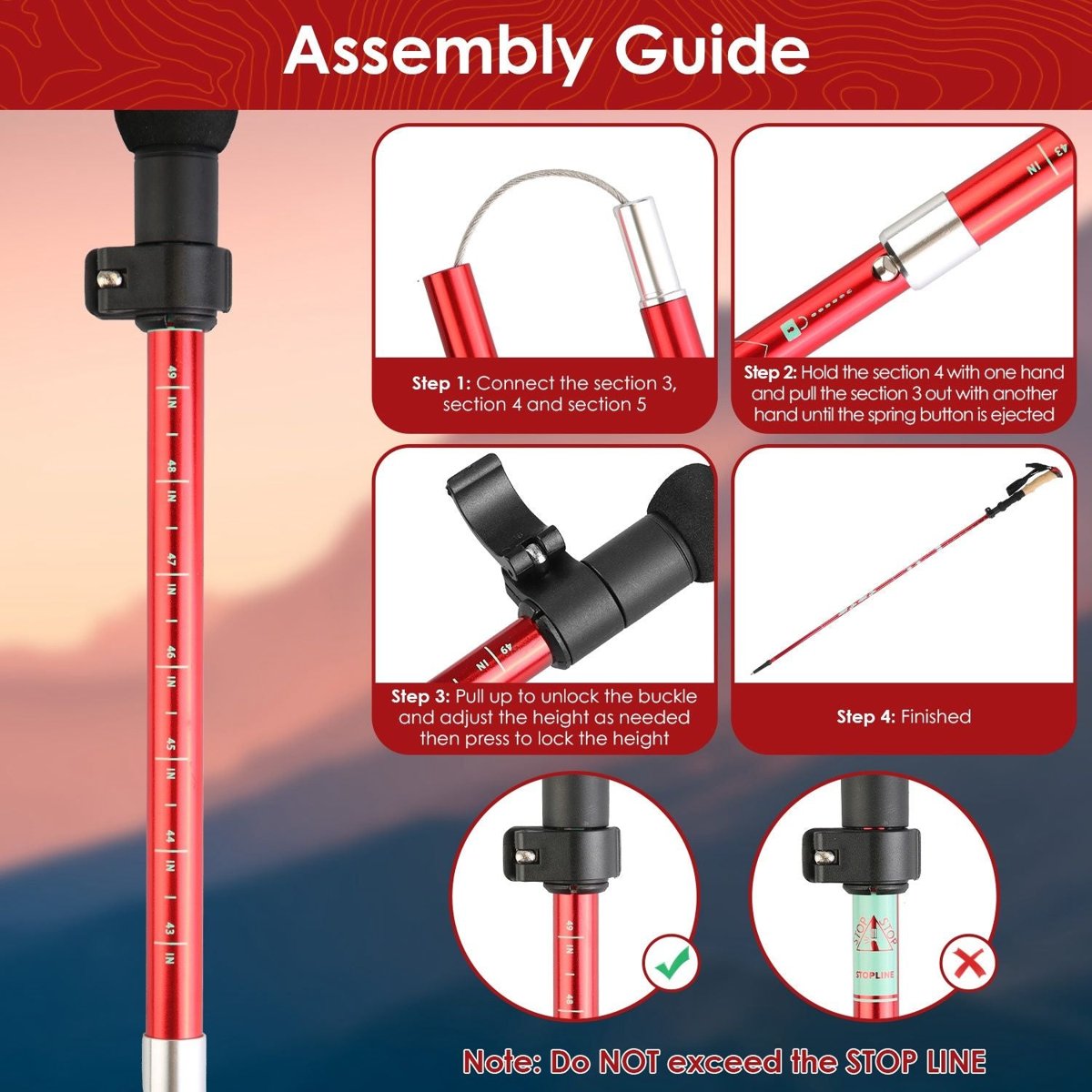 Twin Folding Aluminum Trekking Poles with EVA Grips - Backpacking — hiking, view 8