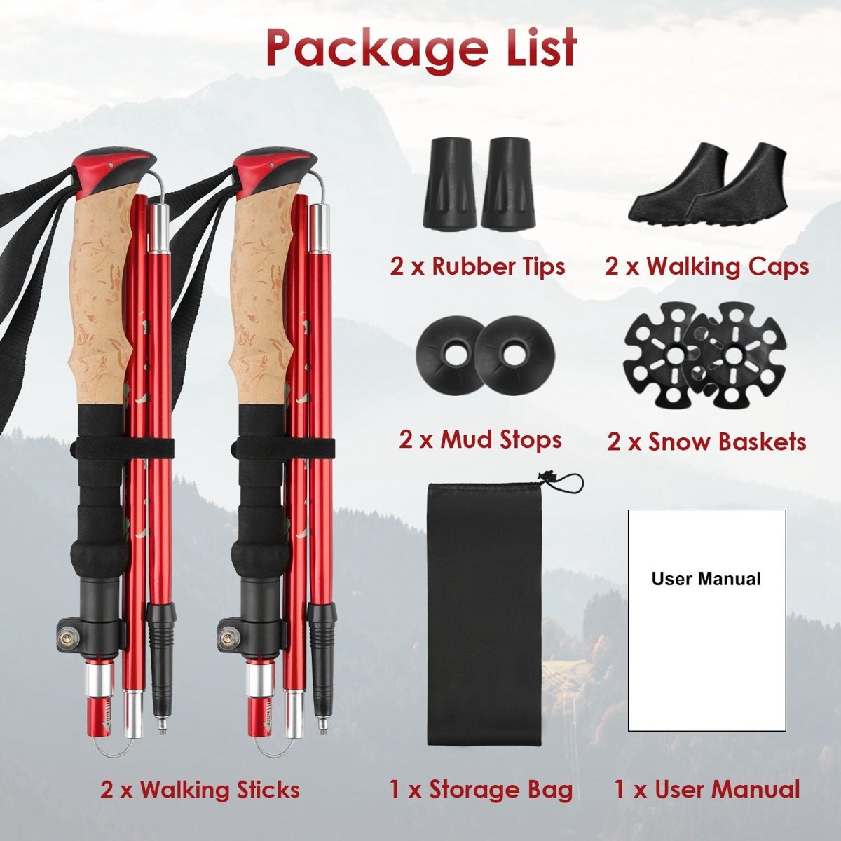 Twin Folding Aluminum Trekking Poles with EVA Grips - Backpacking — hiking, view 9