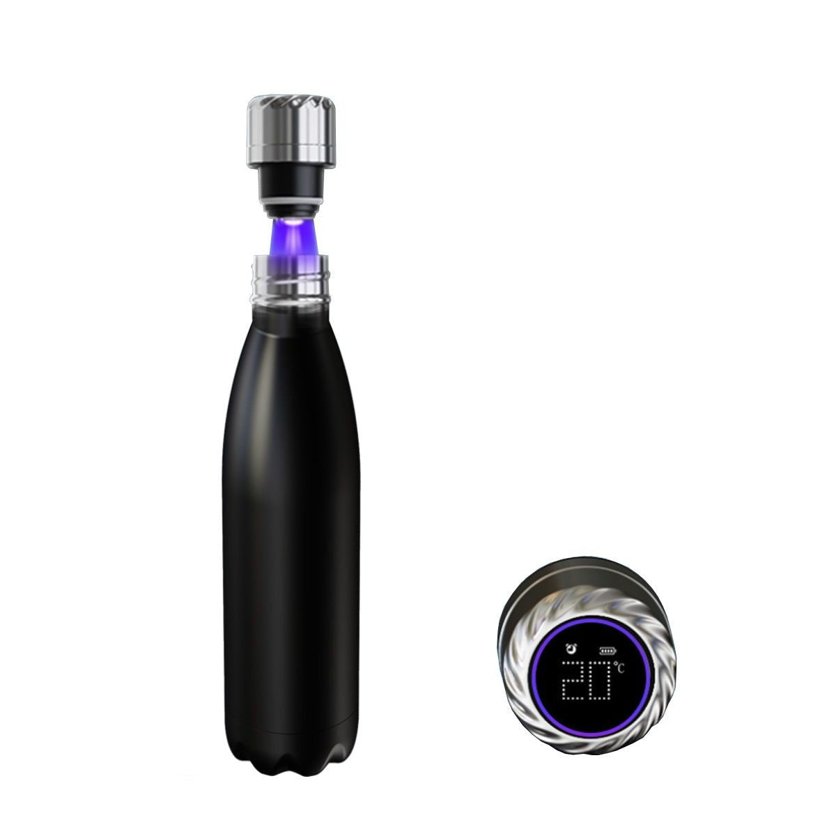 Aquaala UV Sterilizing Water Bottle with Temperature Display Cap — black rock #2, bottles, back view