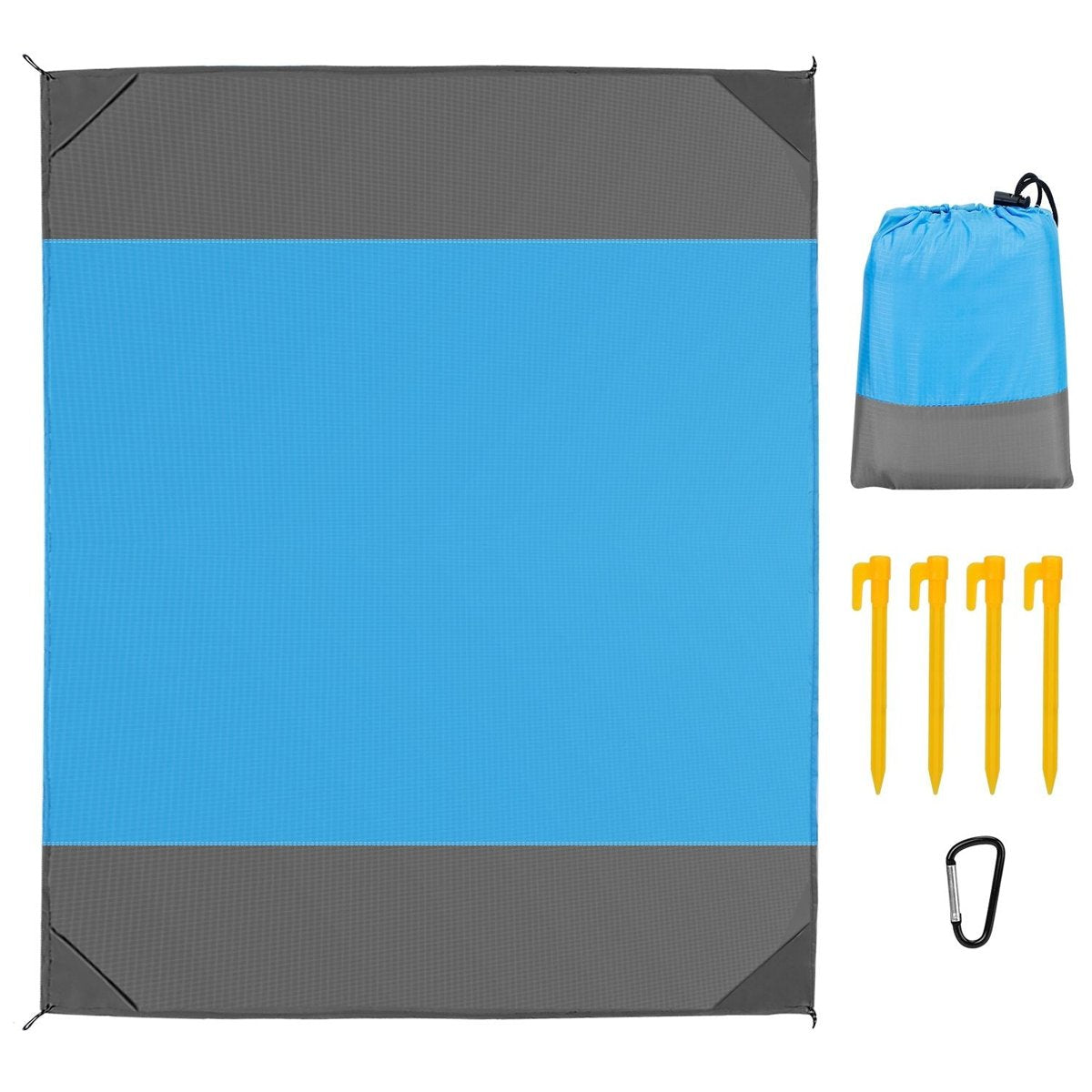 Oversized Waterproof Beach & Camping Blanket - 108" x 96" Foldable Sand-Proof Mat — blue, outdoor blankets