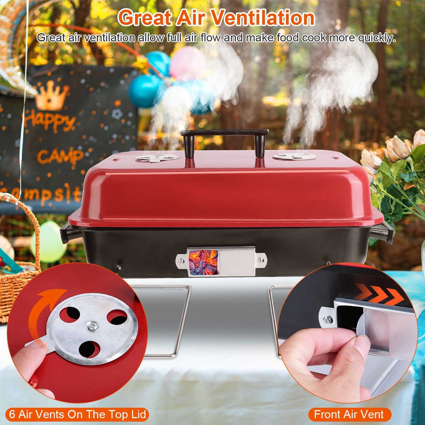 Portable Folding Charcoal Grill with Lid