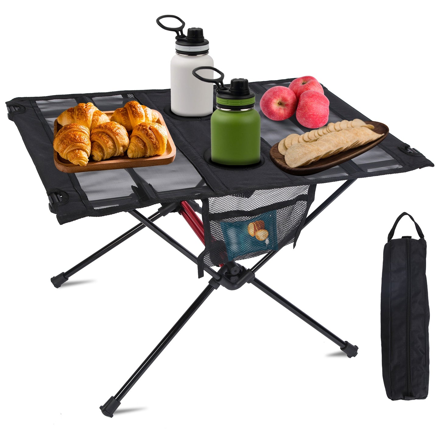 Lake Forest Portable Folding Camping Table with Cup Holders & Side Pockets