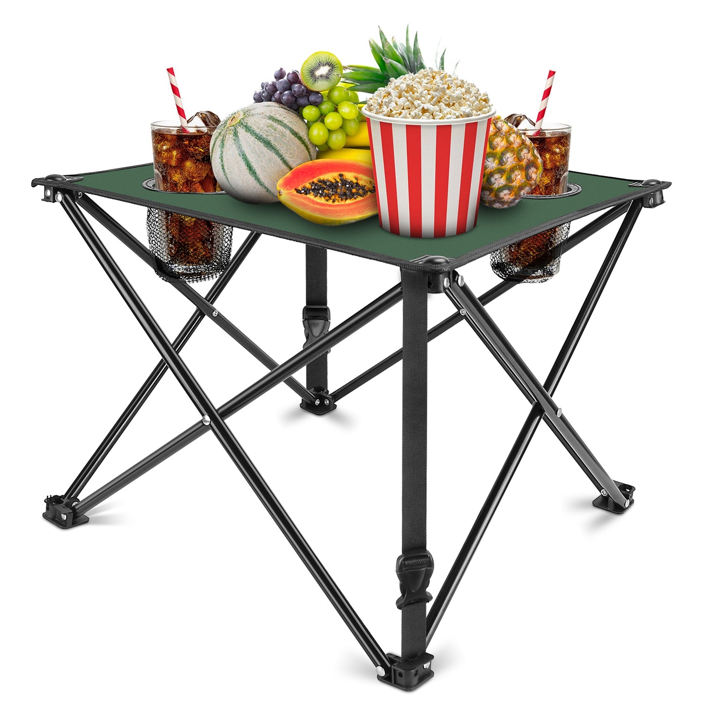 Lake Forest Green Portable Folding Camping Table with 2 Cup Holders