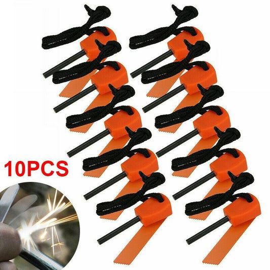 10-Pack Fire Starter Flint & Steel Striker Survival Kit — multi-color, camping tools, front view
