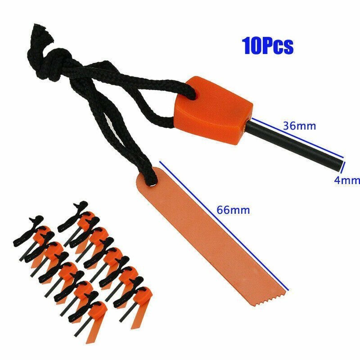 10-Pack Fire Starter Flint & Steel Striker Survival Kit — camping tools, back view