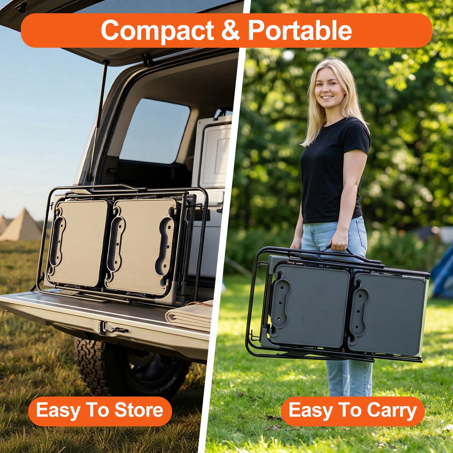Black Folding Camping Kitchen Table with 4 Side Tables & Storage Rack