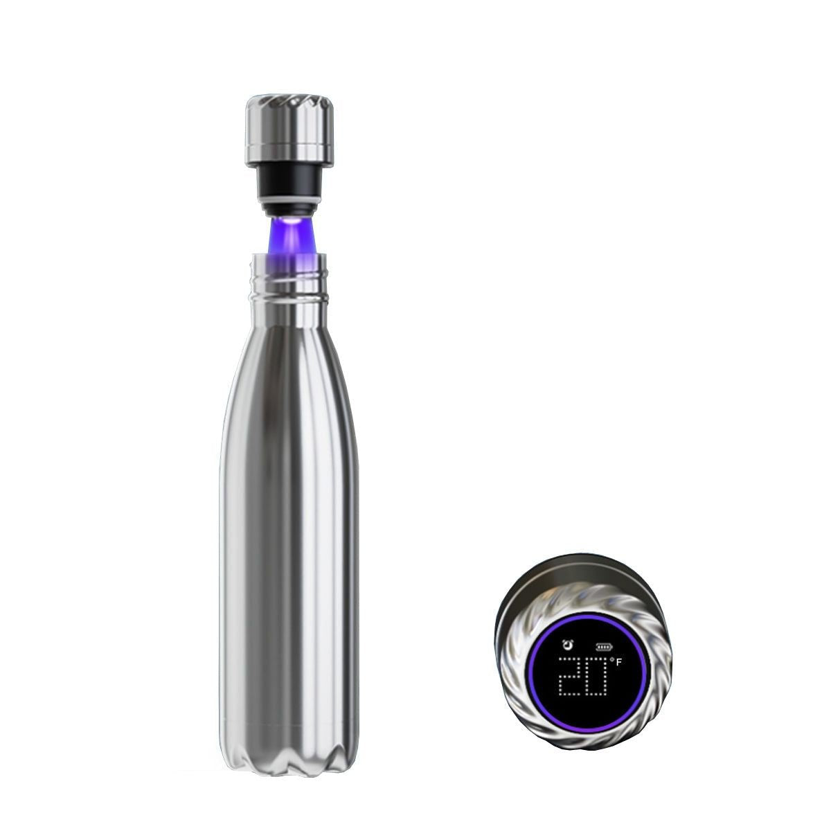Aquaala UV Sterilizing Water Bottle with Temperature Display Cap — solid steel #11, bottles