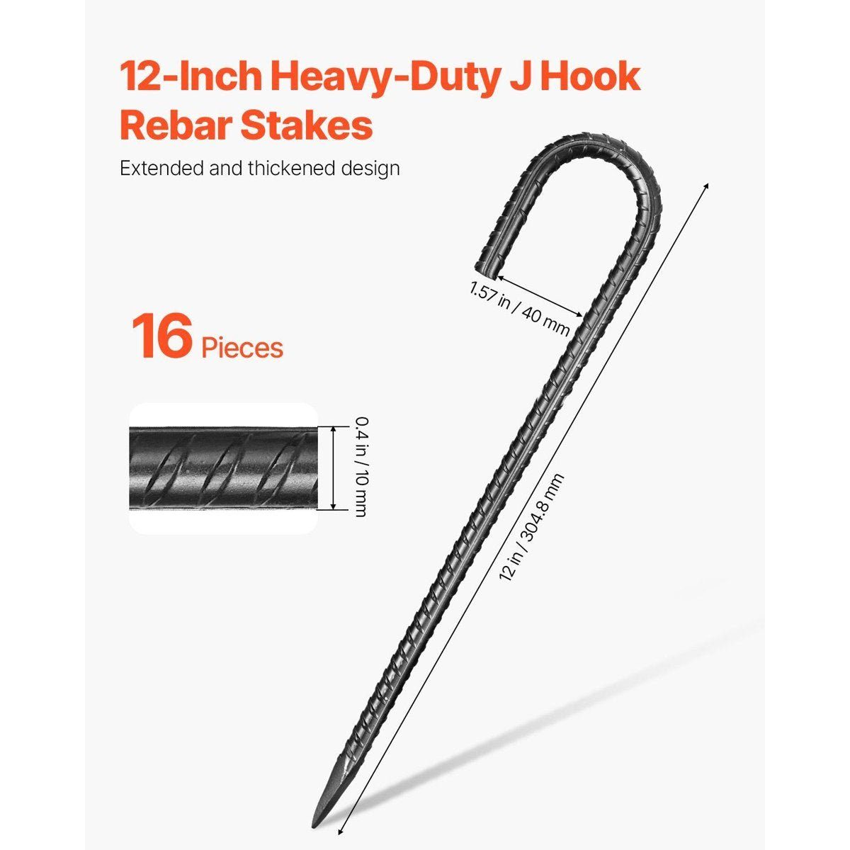 12-Inch J Hook Rebar Stakes - 16 Pack Heavy-Duty Galvanized Steel Anchors — tent stakes, lifestyle
