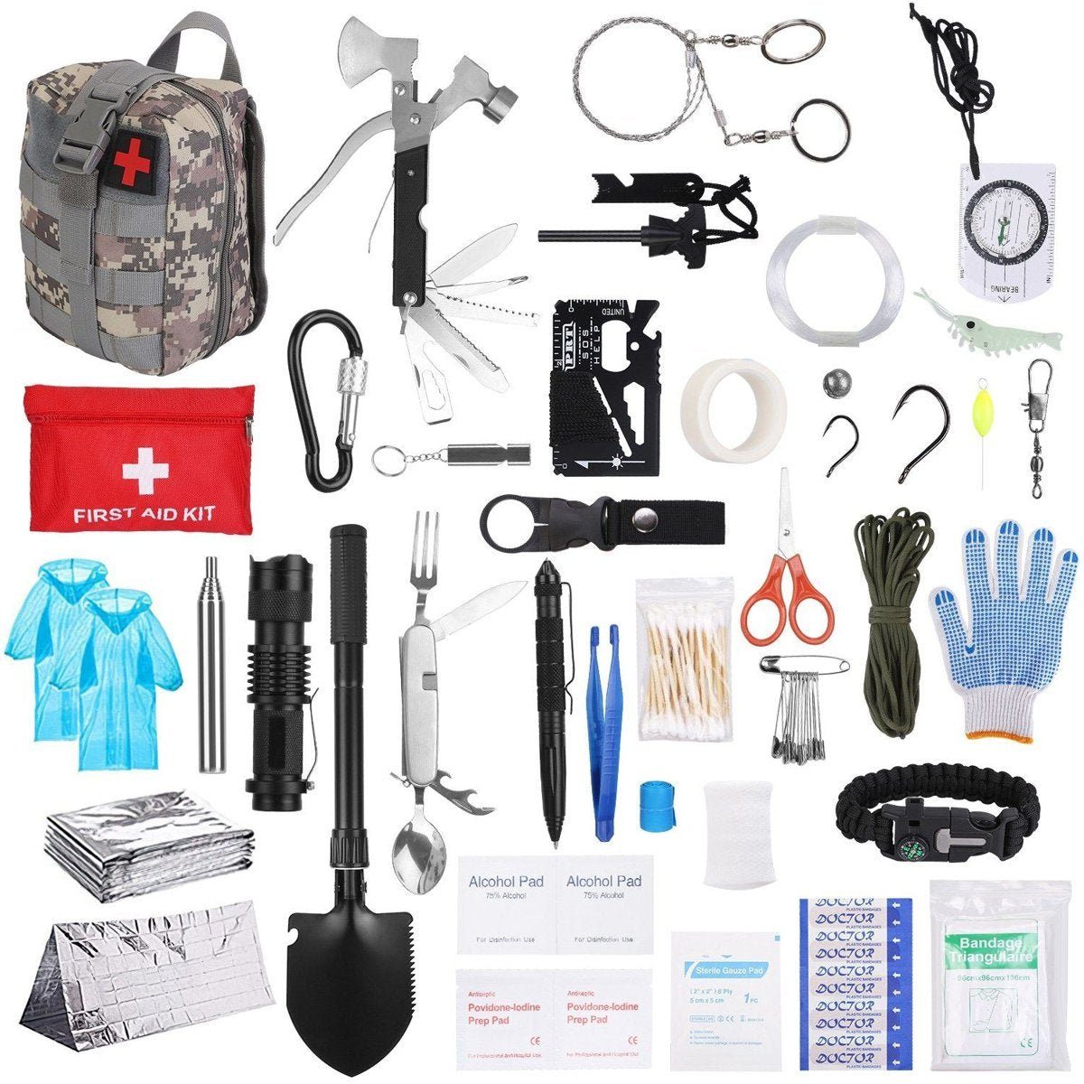 125PCS Survival Emergency Kit with Tactical Gear & First Aid Essentials — tools kits, back view