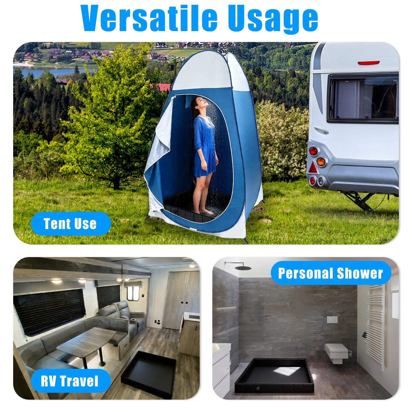 Lake Forest 41-Inch Portable Foldable Camping Shower Base with Drain Hose