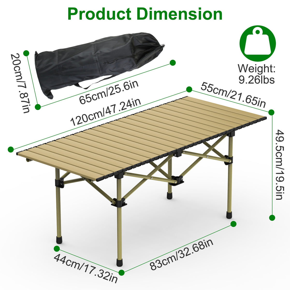 Large 47-Inch Roll-Up Carbon Steel Camping Table