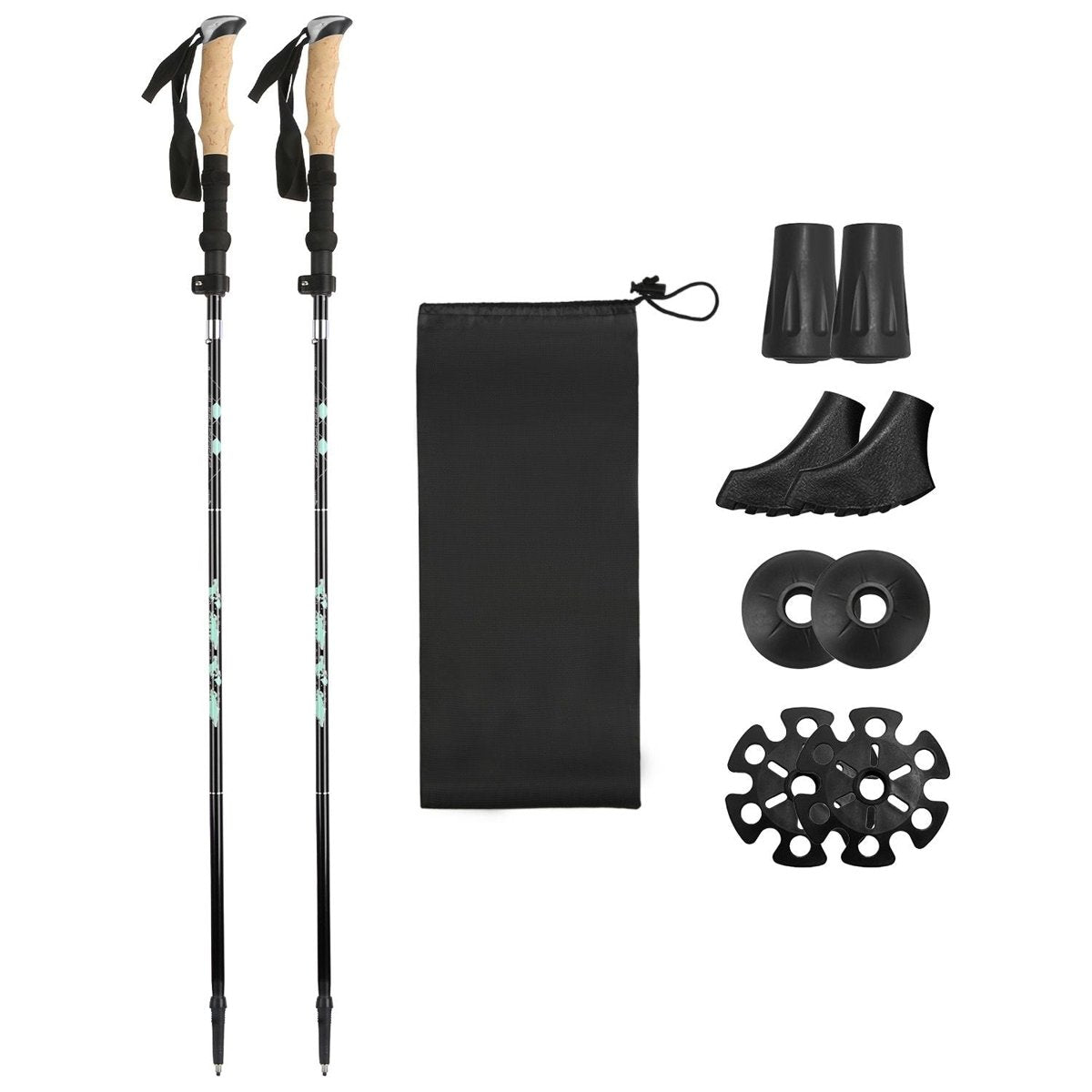 Twin Folding Aluminum Trekking Poles with EVA Grips - Backpacking — black, hiking
