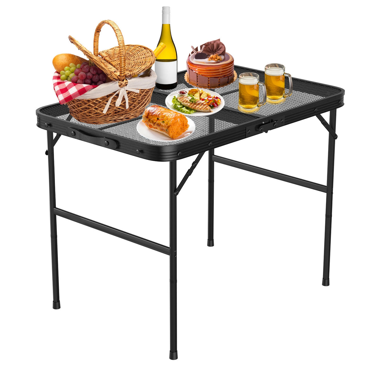 Adjustable Folding Camping Table with Mesh Top