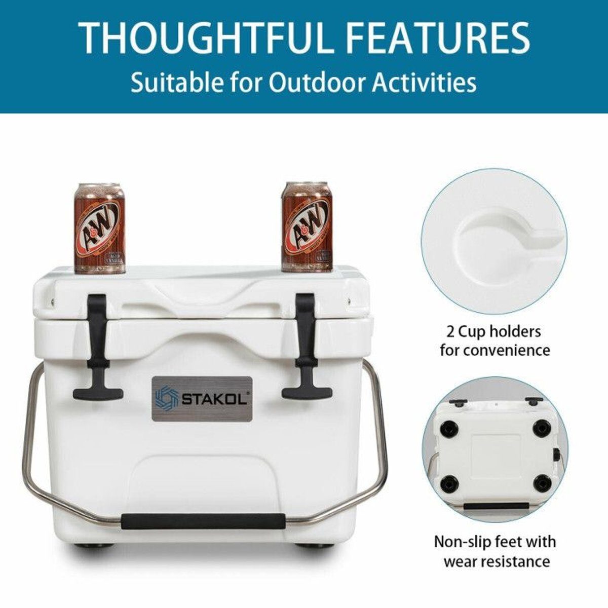 16 Quart Portable Ice Cooler with 24-Can Capacity and Dual Cup Holders — coolers