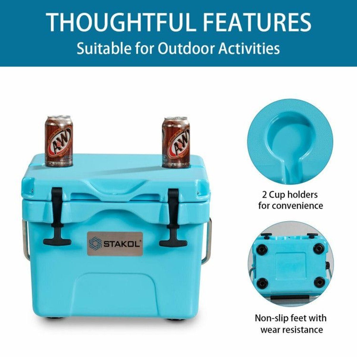 16 Quart Portable Ice Cooler with 24-Can Capacity and Dual Cup Holders — coolers, view 16