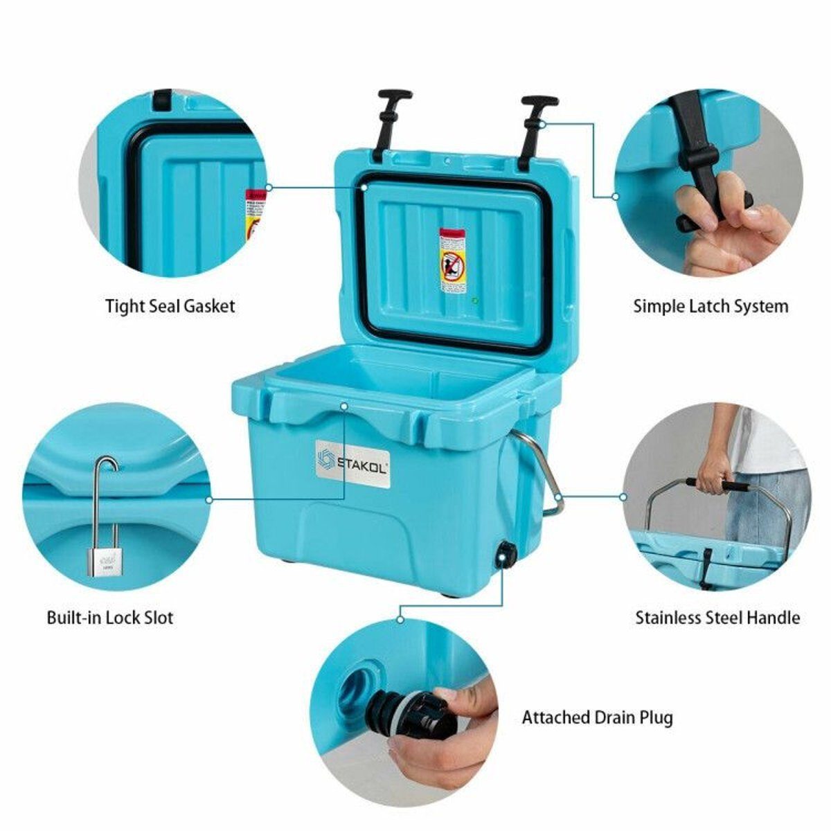 16 Quart Portable Ice Cooler with 24-Can Capacity and Dual Cup Holders — coolers, view 29