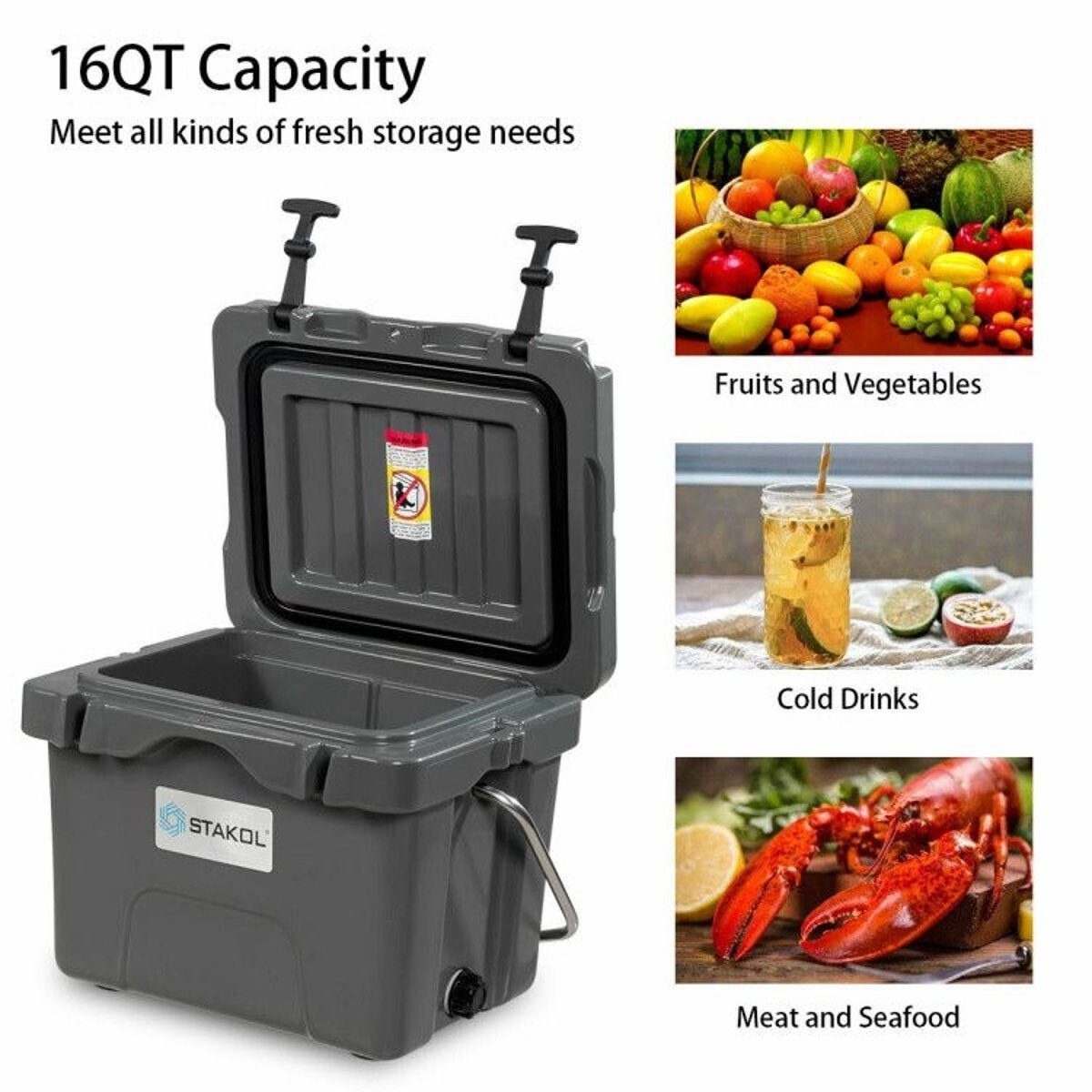 16 Quart Portable Ice Cooler with 24-Can Capacity and Dual Cup Holders — coolers, view 30