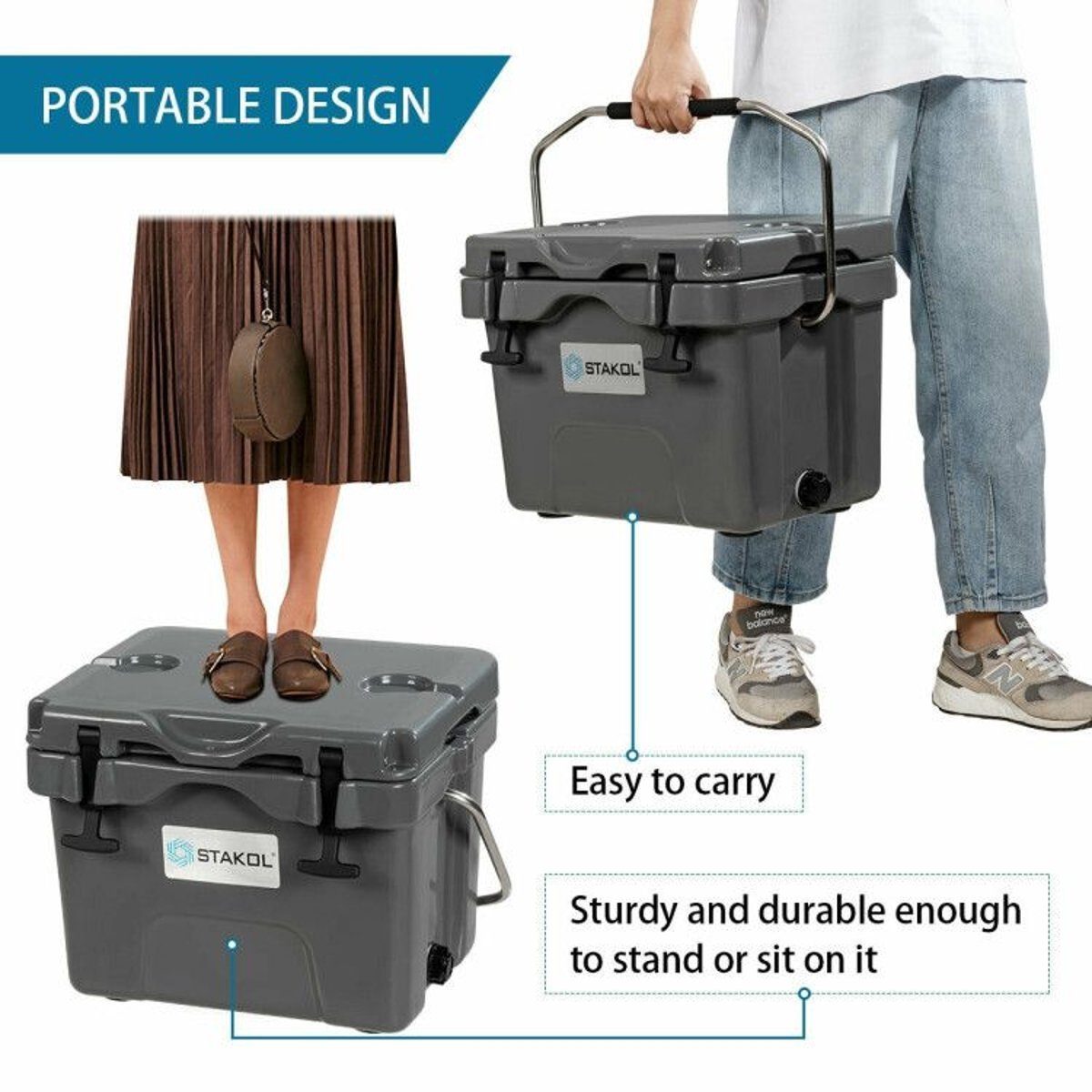 16 Quart Portable Ice Cooler with 24-Can Capacity and Dual Cup Holders — coolers, view 32