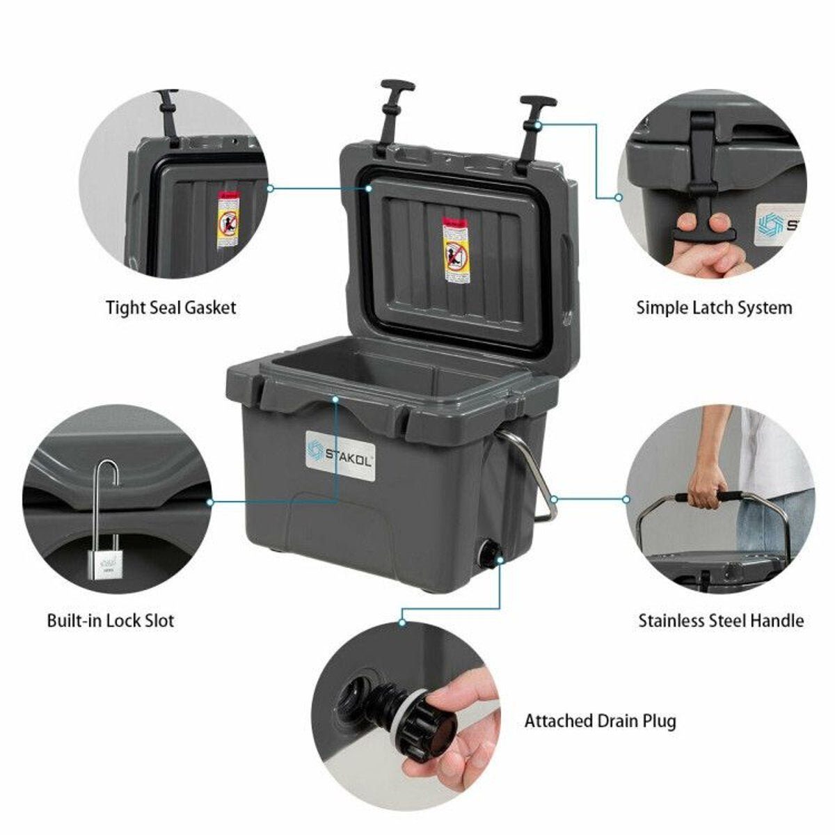 16 Quart Portable Ice Cooler with 24-Can Capacity and Dual Cup Holders — coolers, view 37